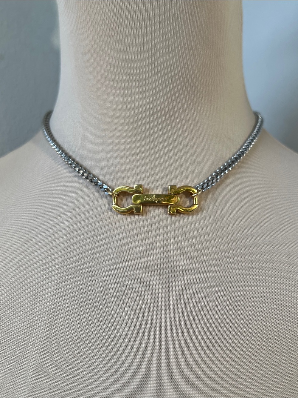 Custom Vintage Salvatore Ferragamo Two-tone Necklace 15-16.5โ - Picture 7 of 11